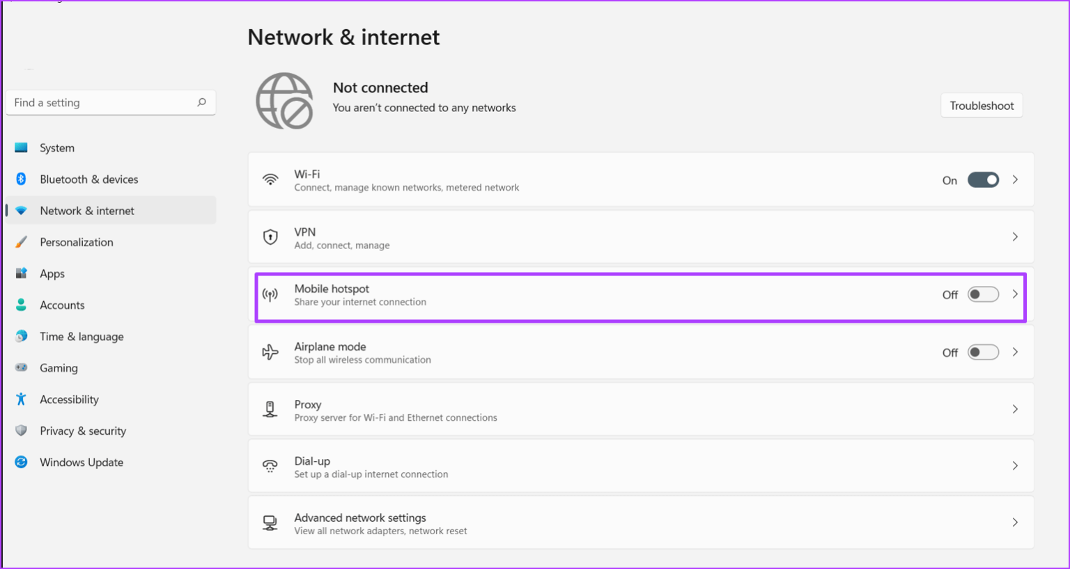 How to turn on a mobile hotspot in windows 11 Step 